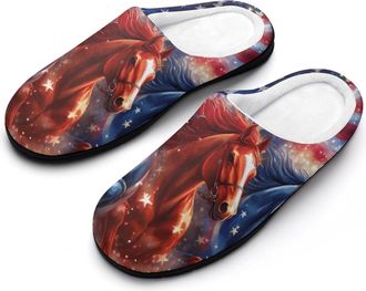 Generic Horses U.S. Flag Cotton Slippers for Women Indoor Outdoor Slipper Slip-On Memory Foam Home Shoes