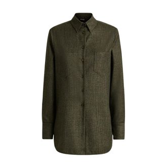 Kiton Overhemden, Dames, Groen, XS, Wol, Prince of Wales Blouse van wolblend