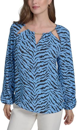 Halston Heritage Printed Chain Neck Blouse