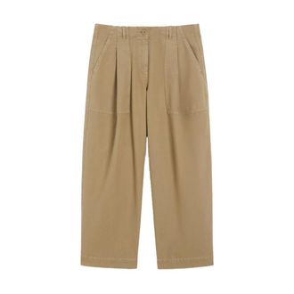 Max Mara Cropped Trousers, female, Beige, S, Canvas barrel-leg jeans