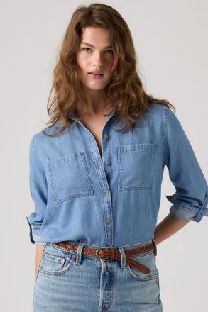 Levi's Aspen Utility Long-Sleeve Shirt - Donna - L - Lavaggio medio / Midtown Blue