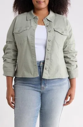Democracy Ruched Sleeve Jacket in Eucalyptus at Nordstrom Rack, Size 3X