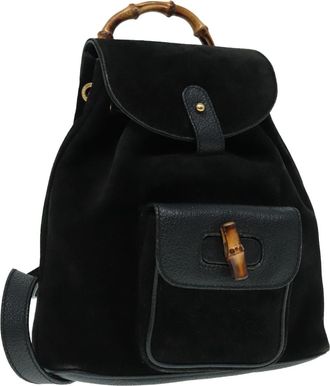 Gucci Vintage Bamboo Backpack Suede Black Suede Backpack Bag (Pre-Owned)