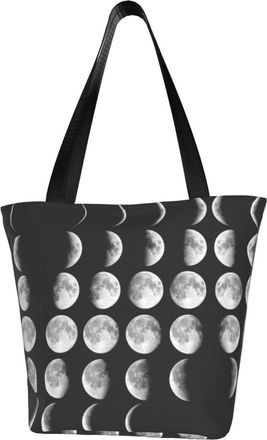 AOOEDM Moon Phase Reusable Grocery Bag Shopping Bag Casual Shoulder Bag Handbag for Men Women ECO Market Bag Beach Bag Travel Totes