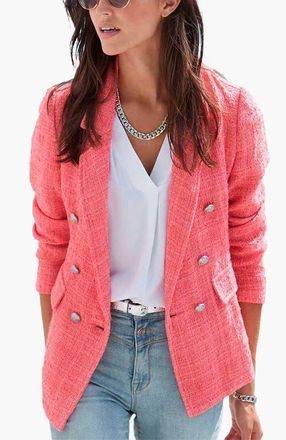 Lascana Double Breasted Boucle Blazer in Coral at Nordstrom, Size 14