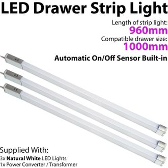 Loops 3x 1000mm LED Drawer Strip Light AUTO ON/OFF PIR SENSOR Kitchen Cupboard Door