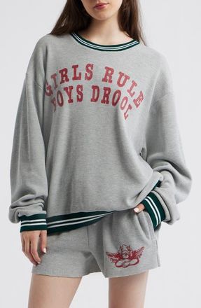 Boys Lie Girls Rule Boys Drool Waffle Knit Sweatshirt in Heather Grey at Nordstrom, Size X-Small/small
