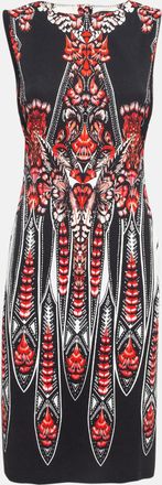 Roberto Cavalli Black/red Printed Stretch Crepe Short Dress
