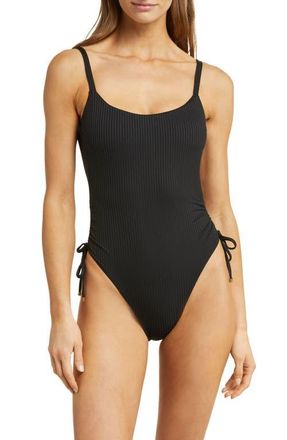 Vitamin A Gemma Drawstring Accent Rib One-Piece Swimsuit in Black Eco Rib at Nordstrom, Size Large