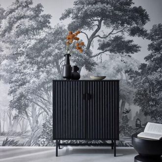 Sweeek Sweeek - Credenza effetto legno con scanalature nere 2 ante, 80cm