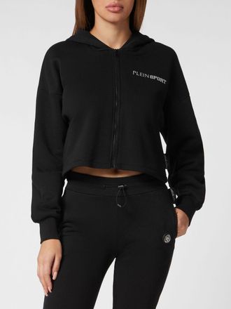 Plein Sport Felpa con cappuccio e zip in jersey con logo glitter