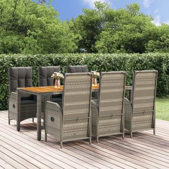 vidaXL Set Comedor Jard&iacute;n 7 Pzas Y Cojines Rat&aacute;n Sint&eacute;tico Gris Vidaxl