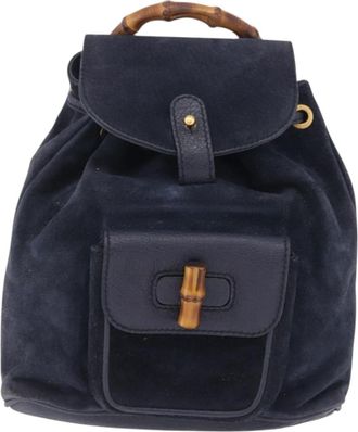 Gucci Vintage Bamboo Suede Navy Suede Backpack Bag (Pre-Owned)