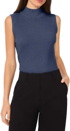 Vince Camuto Sleeveless Mock Neck Rib Sweater in Navy Heather at Nordstrom, Size X-Large