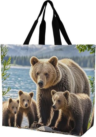 Generic Mother Bear And Cub Shopper Bag Waterproof Tote Bag Handle Shopping Bags For Work Casual Yoga