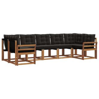 vidaXL Conjunto De Sof&aacute;s De Exterior Con Coj&iacute;n 7 Pcs Natural Y Negro Vidaxl