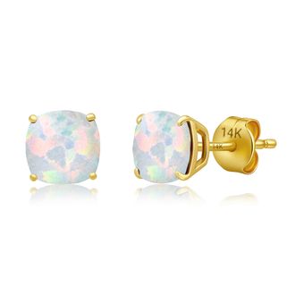 MAX + STONE 14k Yellow or White Gold 6MM Cushion Cut Gemstone Solitaire Gemstone Studs
