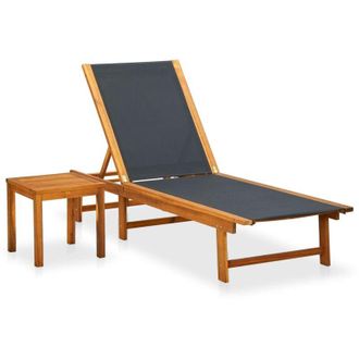 vidaXL Vidaxl - Lettino Prendisole con Tavolino Massello di Acacia e Textilene