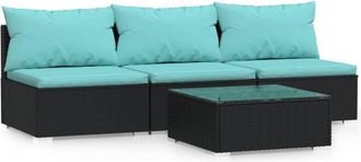 vidaXL Juego De Jard&iacute;n Con Cojines 4 Piezas Rat&aacute;n Sint&eacute;tico Negro Vidaxl