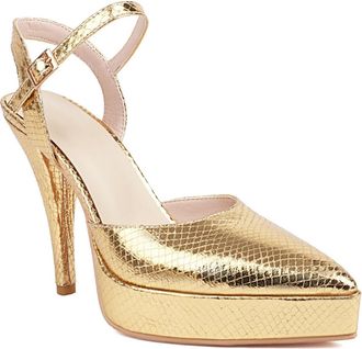 Generic Womens High Heeled Wedding Bridal Shoes Pointed Toe Slingback Dress Sandals Patent Leather Platform Party Prom Pumps with Buckle,Gold,5.5 UK