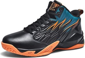 Generic Mens High Top Basketball Shoes with Rubber Sole Anti Slip Wear-Resistant Fashionable Training Boots Walking Shoes(Orange,4.5 UK)