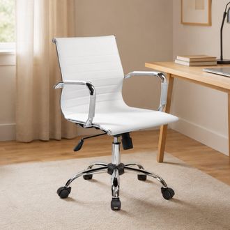 Serena Dmora - Silla De Oficina Dlemmen, Sill&oacute;n Ejecutivo Con Reposabrazos, Silla De Oficina Ergon&oacute;mica, Blanco, 62x54h92/102 Cm