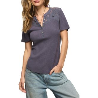 Lucky Brand Cutwork Henley Top in Night Shadow Blue at Nordstrom, Size Large