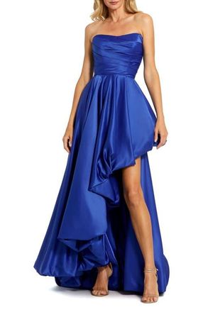 Mac Duggal Asymmetrical High Low Strapless Ruched Gown in Cobalt at Nordstrom, Size 14