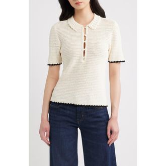 Frame Denim The Daybreak Open Stitch Polo Sweater in Cream Multi at Nordstrom, Size X-Large