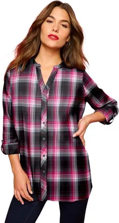 Roaman's Plaid Flannel Pintuck Blouse in Black Pink Plaid at Nordstrom, Size 28