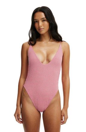Cotton On Womens Tie Back Strappy One Piece Brazilian in Red Mini Gingham at Nordstrom, Size X-Small