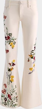 Alice & Olivia Emryn Floral Ultra Low-Rise Flare Jeans