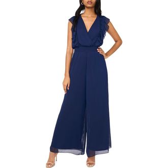 Halogen Ruffle Surplice Wide Leg Jumpsuit in Classic Navy at Nordstrom Rack, Size Small