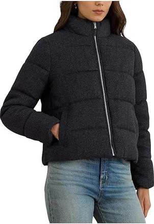 Lauren Ralph Lauren Printed Puffer Poly Womens Coat Navy : XS, Polyester