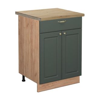Vicco Mueble Bajo De Cocina Fame-line, Verde Dorado Casa De Campo, 60 Cm Con Caj&oacute;n, Et Roble Vicco