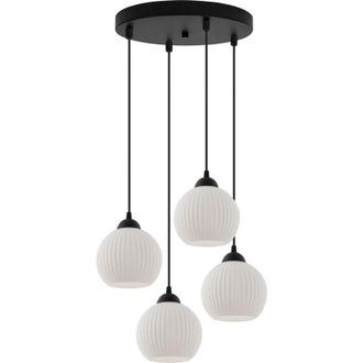 OEM L&aacute;mpara Colgante Riffle Negra 4 Pantallas Planas Blancas Bolas E27