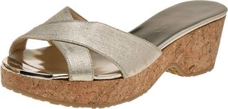 Jimmy Choo London Gold Leather Cork Wedge Platform Sandals