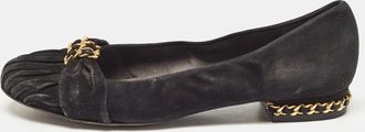 Stuart Weitzman Black Suede Chain Embellished Ballet Flats
