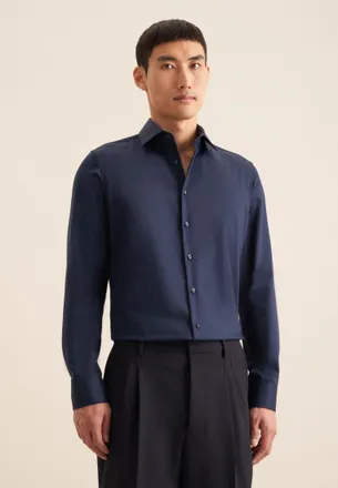Seidensticker Businesshemd SEIDENSTICKER Slim, Herren, Gr. XL (43), normale &Auml;rmell&auml;ngen, blau (dunkelblau), 100% Baumwolle, unifarben, slim fit, 2-Knopf-Manschette,