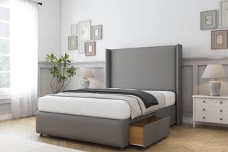Comfort Beds Ayla Dumfries Divan Base 2 Drawers - 54 Wingback-Footboard in Light Grey | Size: Super King