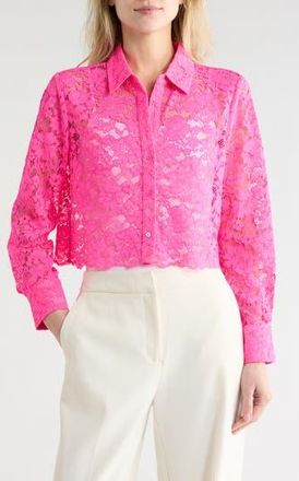 L'agence Akemi Lace Crop Button-Up Shirt in Pink Glo at Nordstrom Rack, Size Xx-Small