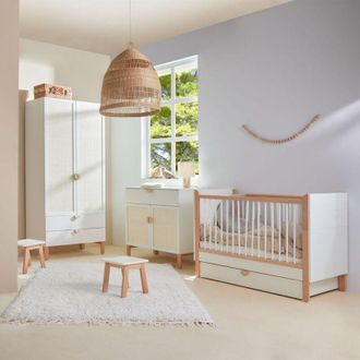 OEM Chambre Compl&egrave;te Lit B&eacute;b&eacute; 60x120 Commode &Agrave; Langer Et Armoire 2 Portes Bellamy Laurie Blanc Et Bois