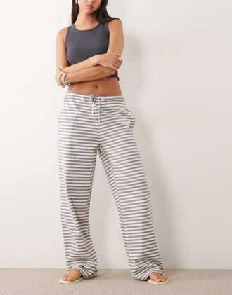 Lioness Bloom - Pantaloni dritti in misto cotone a righe color cenere-Grigio
