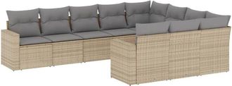 vidaXL Juego De Sof&aacute;s Jard&iacute;n Con Cojines Beige 10 Pzas Rat&aacute;n Sint&eacute;tico Vidaxl