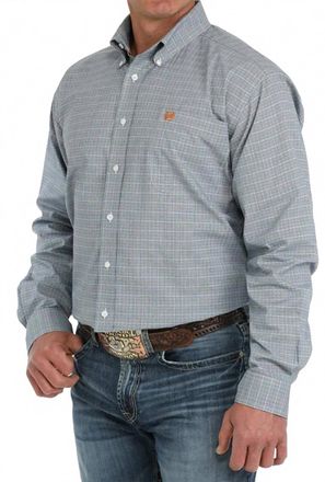Cinch Mens Stretch Plaid Classic Woven Button Down Shirt In Blue/white