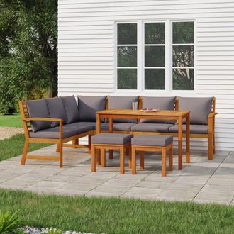 vidaXL Juego Comedor Jard&iacute;n Y Cojines 7 Piezas Madera Maciza Acacia Vidaxl