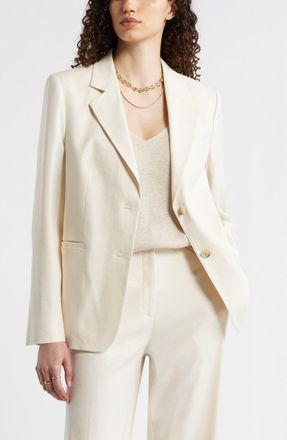Nordstrom The Liv Linen Blend Boyfriend Blazer in Ivory Birch at Nordstrom, Size Xx-Large