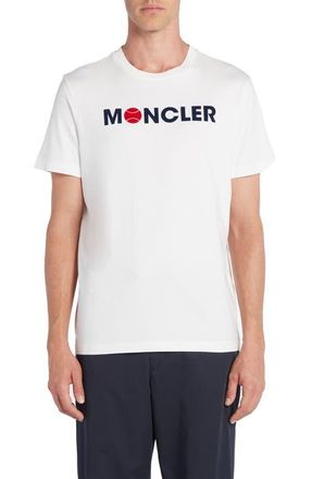 Moncler Flocked Logo Cotton T-Shirt in Silk White at Nordstrom, Size X-Small