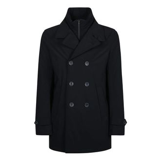 Herno Double-Breasted Coats, male, Blue, L, Classic Peacoat for Men