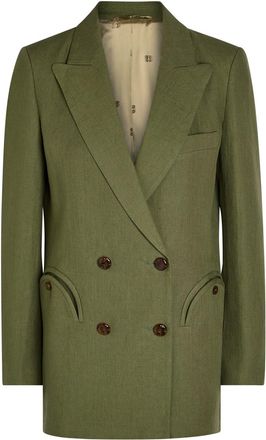 Blaz&eacute; Milano Everyday Double-breasted Linen Blazer - Dark Green - 0 (UK6 / XS)